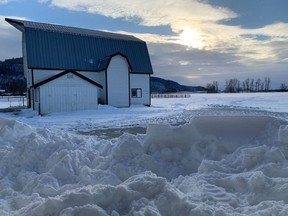 An outpouring of support has prompted friends to up the crowdfunding goal for a widow and son of a man killed by a snowplow in last week's storm. Abbotsford is pictured this photo from last week's snowstorm.