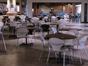 Empty food court at Simon Fraser University during the second day of the bus supervisor strike.