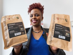 Nadine Umutoni with her coffee in New Westminster on Jan. 31.