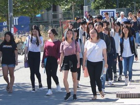 Students at UBC head to an orientation event in 2017 for international students.