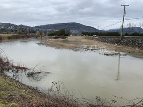 An Abbotsford river swells with melted snow and rain water after a wet couple of weeks. More rain is expected this weekend.