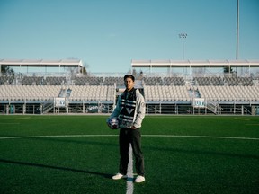 This undated photo shows new Vancouver FC signing Paris Gee at the CPL's Willoughby Park stadium in Langley, B.C. Gee, a defender, spent the last two seasons with York United FC.