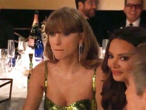 Taylor Swift was unamused after host Jo Koy made a joke about her at the 2024 Golden Globe Awards.