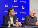 Canucks president Jim Rutherford (right) with Canucks owner Francesco Aquilini.