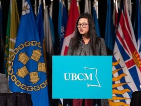 Helen Poon speaks at a Union of B.C. Municipalities meeting. She was one of four municipal councillors on Vancouver Island to serve on the UBCM executive. Photo: UBCM