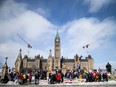 Hundreds of convoy protesters returned to Parliament Hill Saturday, Feb. 17, 2024, on the two-year anniversary of the invocation of the Emergencies Act that ended the protest.