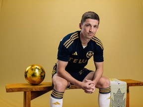 Ryan Gauld debuts the new navy and gold jersey.