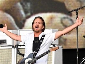 LONDON, ENGLAND - JULY 08: Eddie Vedder of Pearl Jam performs on stage as American Express Presents BST Hyde Park, in Hyde Park on July 08, 2022 in London, England.