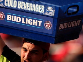 A vendor sells Bud Light beer and other beverages during the Washington Nationals and Philadelphia Phillies game at Nationals Park on June 03, 2023 in Washington, DC.