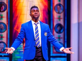 Kwaku Okyere in Choir Boy, 2022. Set and costume design by Rachel Forbes, lighting design by Sophie Tang.