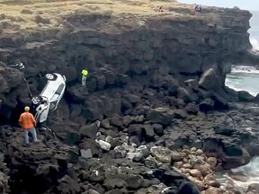 A B.C. man visiting Hawaii was lucky not only to have survived the 20-metre cliff fall in his vehicle, but also the 90 minutes he spent in the water before he was rescued.