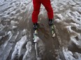 B.C.'s average snowpack is almost 40 per cent lower than normal, raising concerns about what Premier David Eby says are 'some of the most dramatic drought conditions that have been seen in our lifetime.' A skier slides through slushy snow at Whistler on Dec. 29, 2023.