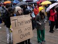 More than 1000 people attend a rally at the Vancouver art gallery in Vancouver February 24, 2024 in support of Ukraine on the second anniversary of the Russian invasion.