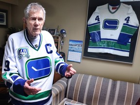 Canucks stick in rink logo designer Joseph Borovich at his home in West Vancouver on January 31st, 2024.