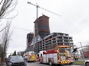 Emergency crews at the scene of a crane mishap Wednesday afternoon at Cambie and 41st, where a massive redevelopment of Oakridge Centre is underway.
