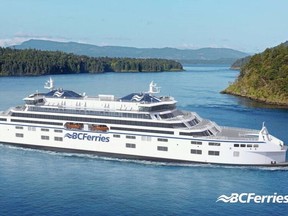 Preliminary design for new major B.C. Ferries vessels includes capacity for up to 360 standard-sized cars. The engines would run on bio- and renewable fuels. VIA B.C. FERRIES