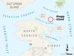 Knapp Island is located off the Saanich Peninsula, near Swartz Bay. Times-Colonist.