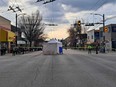 Police investigating an incident at the intersection of Hastings Street at Nanaimo Street. Photo credit: Lora Grindlay/PNG