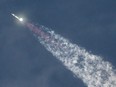 The SpaceX Starship spacecraft lifts off from Starbase in Boca Chica, Texas, on March 14, 2024.