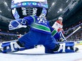 Casey DeSmith makes a save on Brendan Gallagher.