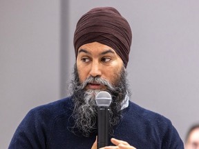 NDP leader Jagmeet Singh, speaks at a townhall on pharmacare in Montreal Friday March 22, 2024.