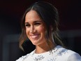 In this file photo taken on September 25, 2021 Duchess of Sussex Meghan Markle speaks during the 2021 Global Citizen Live festival at the Great Lawn, Central Park in New York City.