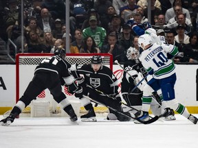 Elias Pettersson scores against the Kings during the second period on Tuesday in Los Angeles.