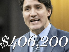 Prime Minister Justin Trudeau's salary will pass $400,000 on April 1.