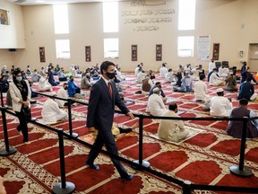 Justin Trudeau visits the Hamilton Mountain Mosque in 2021. In the aftermath of the Israeli-Hamas war, 300 Islamic organizations in Canada have told federal MPs they will not be invited into mosques unless they meet five demands.