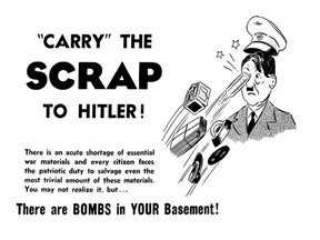 "Carry The Scrap to Hitler" ad in the March 31, 1943 Vancouver Sun. The ad is for recycling for "essential war materials" during the Second World War.