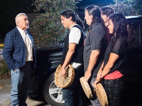 From left, Graham Greene as Chief Roy, Darrell Dennis as Steve Joe, Craig Lauzon as Andrew, Malcolm Sparrow-Crawford as Craig, and Taylor Kinequon as Stephanie in director Dennis's film The Great Salish Heist.