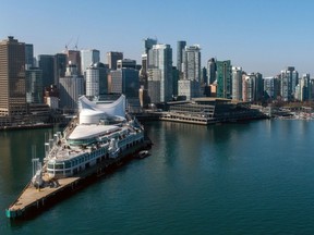 The Vancouver skyline and cruise ship terminal.