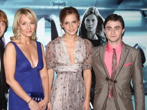 From left, J.K. Rowling, Emma Watson and Daniel Radcliffe attend the world premiere of Harry Potter and the Half Blood Prince in 2009.