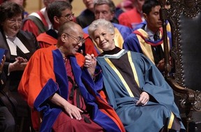 Iona Campagnolo with the Dalai Lama in Vancouver in 2004.