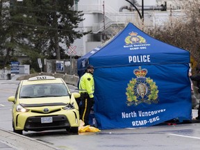 Vancouver RCMP on the scene of a fatal pedestrian accident involving a taxi on March 9.