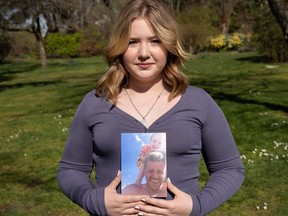 Abby Bocking-Reid, 12, at Queen Elizabeth Park in Vancouver on April 10. Abby's father, Brad Reid, died of a drug overdose several years ago.