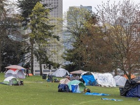 The homeless tent city in CRAB Park on Thursday.