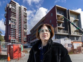 Tiffany Duzita at 3338 Sawmill Crescent, a non-profit housing development under construction in Vancouver, on April 16, 2024.