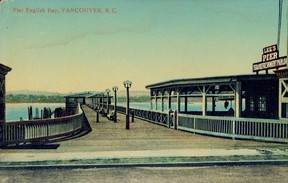A postcard of one of two piers that used to jut out into English Bay in Vancouver. This one housed the Winter Garden and was built in 1923. A proposal to build another, grander pleasure pier on the site was rejected by thwe Vancouver park board in 1931.