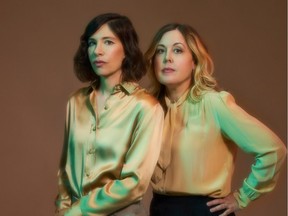 Sleater-Kinney is a band formed in Olympia, Washington and now based in Portland that features vocalist guitarist Corin Tucker (right) and Carrie Brownstein (left). New album Little Rope is out on Loma Vista Records in March 2024. Album design by Sophia Nahli Allison