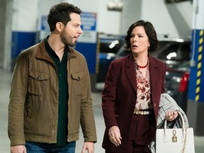 Skylar Astin (l) and Marcia Gay Harden are seen here in a scene from the Vancouver-shot TV series So Help Me Todd. After CBS cancelled the show after two seasons fans have started petitions to ask for it's return.