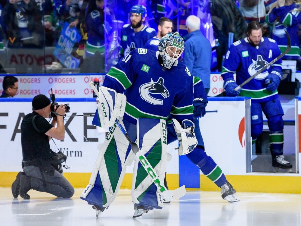 Arturs Silovs #31 of the Vancouver Canucks skates onto the ice during warmup before Game Seven of the Second Round of the 2024 Stanley Cup Playoffs against the Edmonton Oilers at Rogers Arena on May 20, 2024 in Vancouver, British Columbia, Canada.