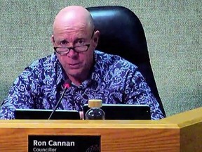 Kelowna city councillor Ron Cannan, shown here at Monday's regular meeting, has declined to accept a 35 percent salary increase. He was one of four councillors who'd argued against lifting salaries from $43,000 to $58,000.