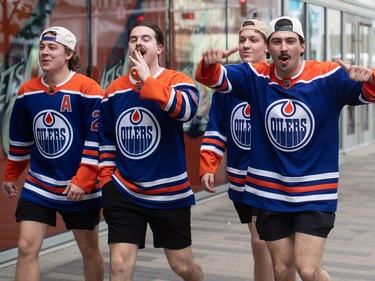 Oilers fans show their support for the Edmonton Oilers as they take on the Vancouver Canucks during second-round NHL playoff action in Edmonton on Tuesday May 14, 2024.THE CANADIAN PRESS/Jason Franson