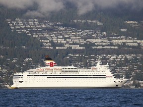 A renovated cruise ship designed to house more than 600 workers as they build a liquefied natural gas facility near Squamish, B.C., has been voted down by the local council. A handout photo provided by Bridgemans Services Group shows the MV Isabelle afloat in Burrard Inlet, B.C.