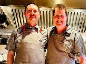 Chef Oliver Kienast, left,  and chef Warren Barr at Pluvio. Mia Stainsby photo