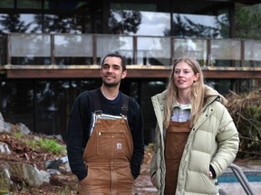 Jenna Phipps and Nick Volvo at the house they are renovating in Horseshoe Bay, B.C., on March 20 2024.