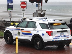 A White Rock RCMP vehicle near the White Rock pier the day after Kulwinder Singh Sohi, 26, was stabbed to death on April 23, 2024.