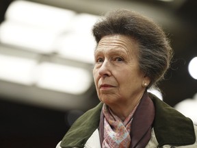 Britain's Princess Anne, looks on, during a visit to Wormwood Scrubs Pony Centre, to mark the 35th anniversary of the centre, in London, Thursday, Feb. 8, 2024. Canada's first Arctic and Offshore Patrol Vessel will officially be brought into the Pacific fleet Friday in a commissioning ceremony attended by Princess Anne.