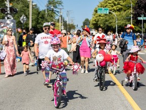 Steveston's Canada Day celebration Salmon Festival features a parade, facepainting and more. Pictured: the kids' bike parade at the 2023 Steveston Salmon Festival.